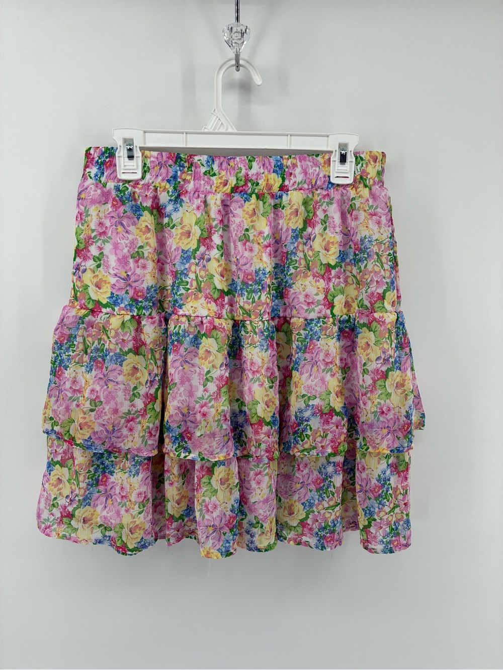 Floral Tiered Mini Skirt in Pink Multi